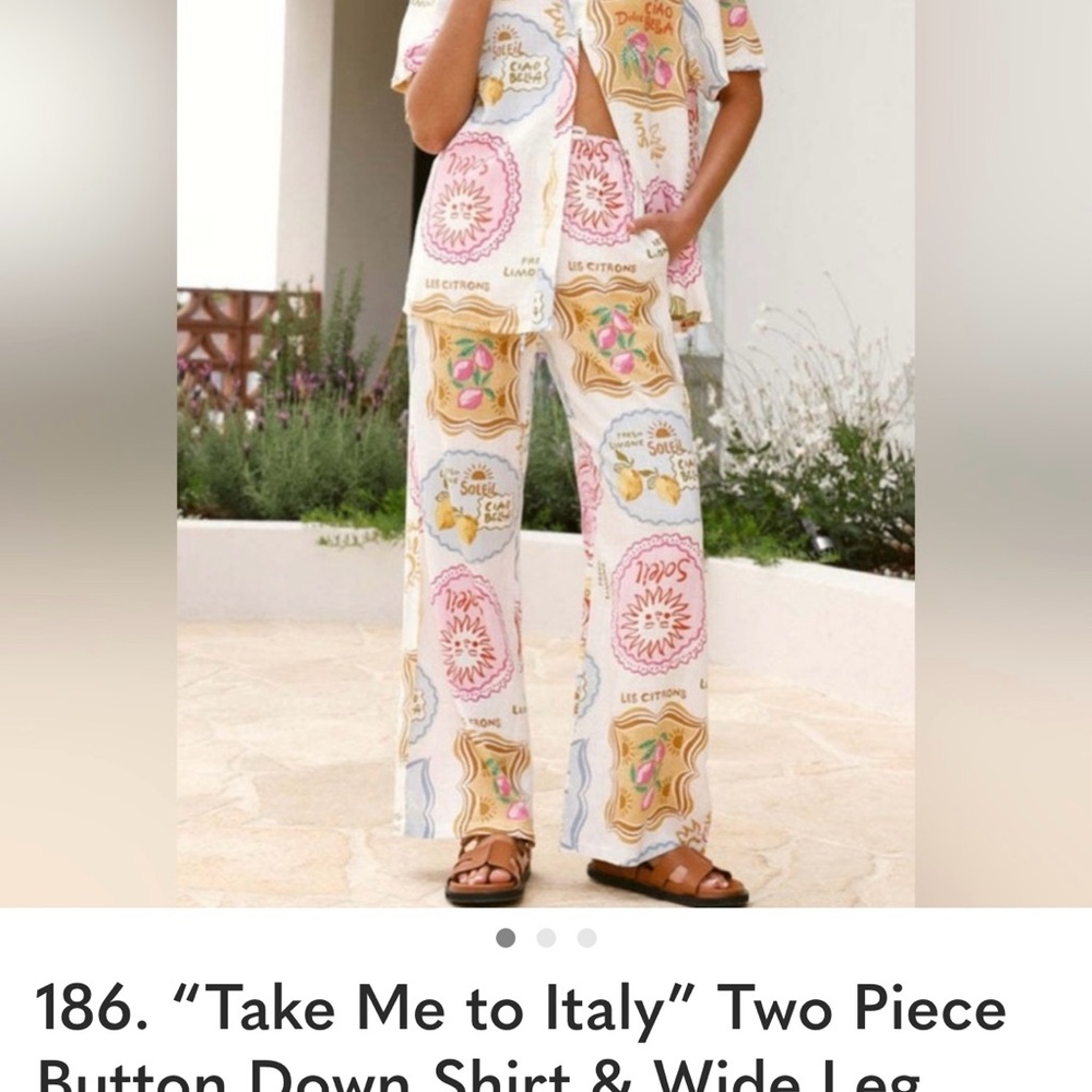 Two-Piece Wide-Leg Pants in Pastel Mosaic Print